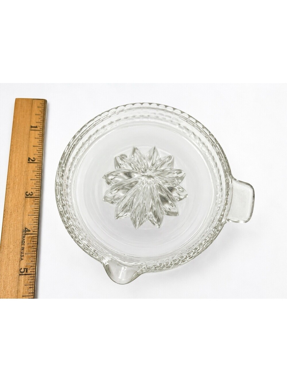 Vintage Clear Glass Citrus Juicer Reamer with Handle and Spout